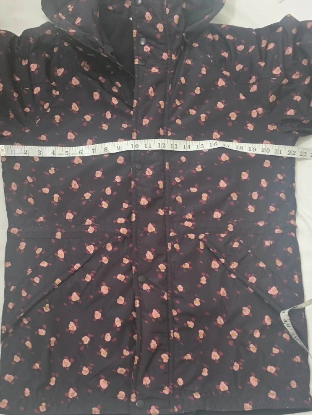 CAbi Black Puffer Jacket with Pink Spot Floral Print XS